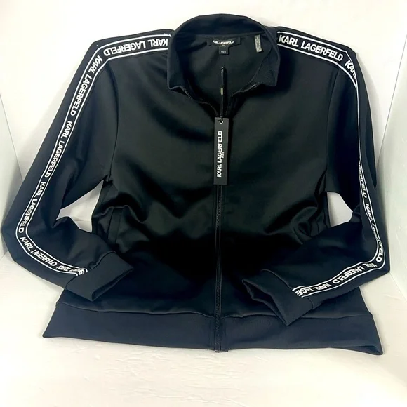 KARL LAGERFELD PARIS, LARGE BLACK JACKET WITH TWO POCKETS, 96% POLYESTER, LARGE - Picture 1 of 13